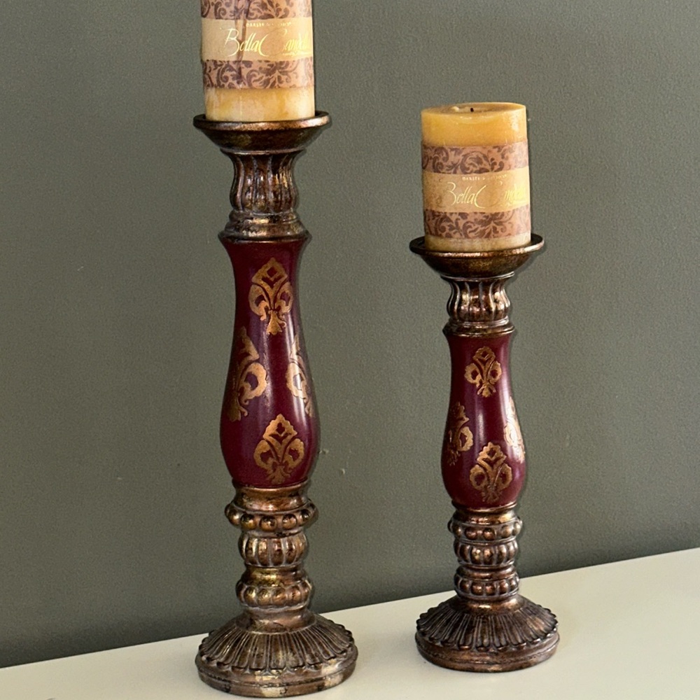 Elegant Burgundy and Gold Candle Holders